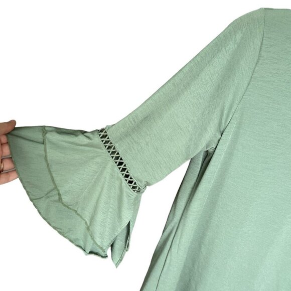 Lildy Womens Crochet Flare Sleeve Tunic Sz S/M Green Festival Bohemian Romantic - Picture 3 of 9